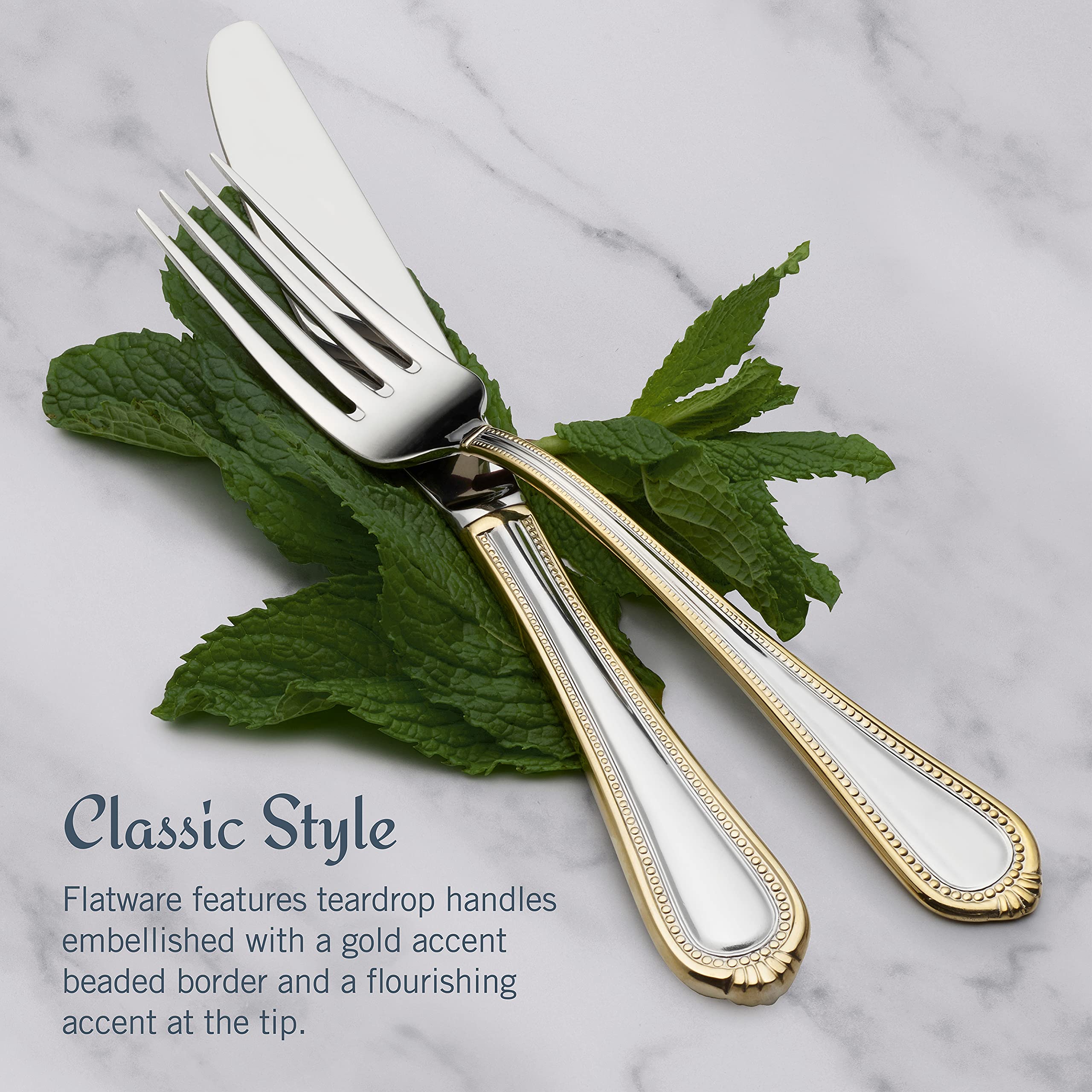 Mikasa Regent Gold Bead Dinner Spoon, balanced weight for meals.