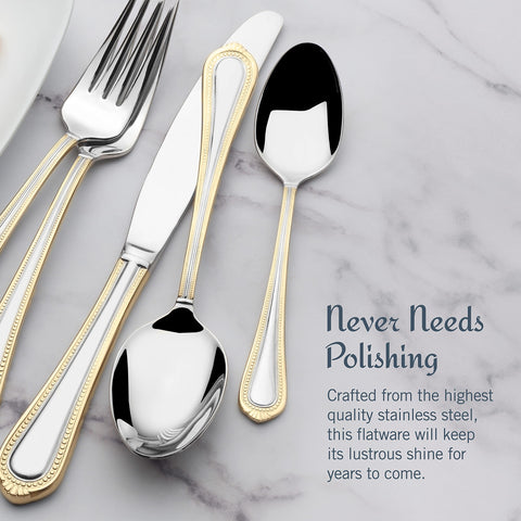 Mikasa Regent Gold Bead Teaspoon, smooth finish for coffee or dessert.