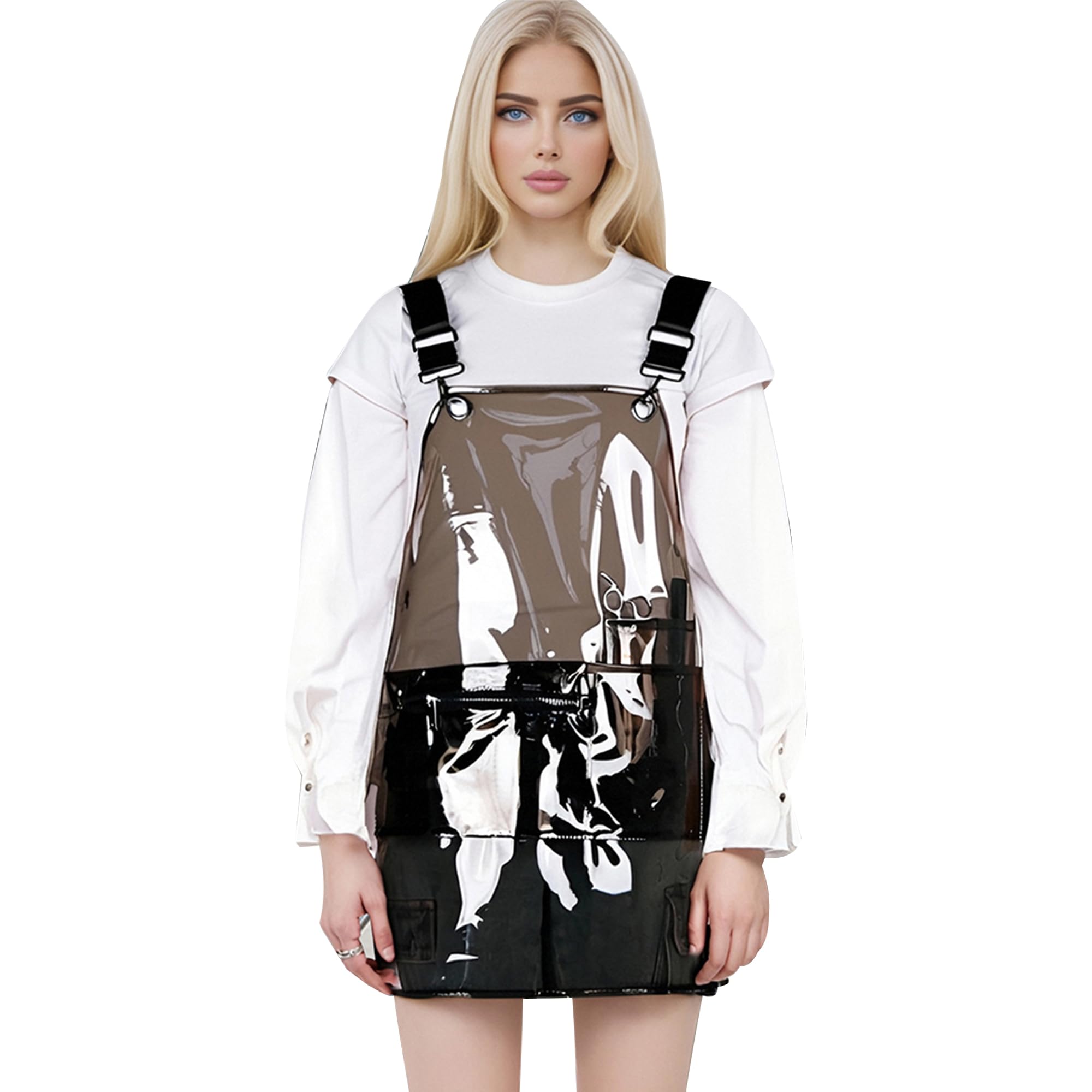 MIKI WELL upgraded hair stylist apron with transparent waterproof fabric and convenient pockets.