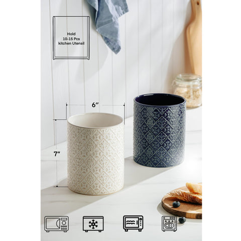 MIKIGEY blue ceramic utensil holder doubles as vase or spoon holder