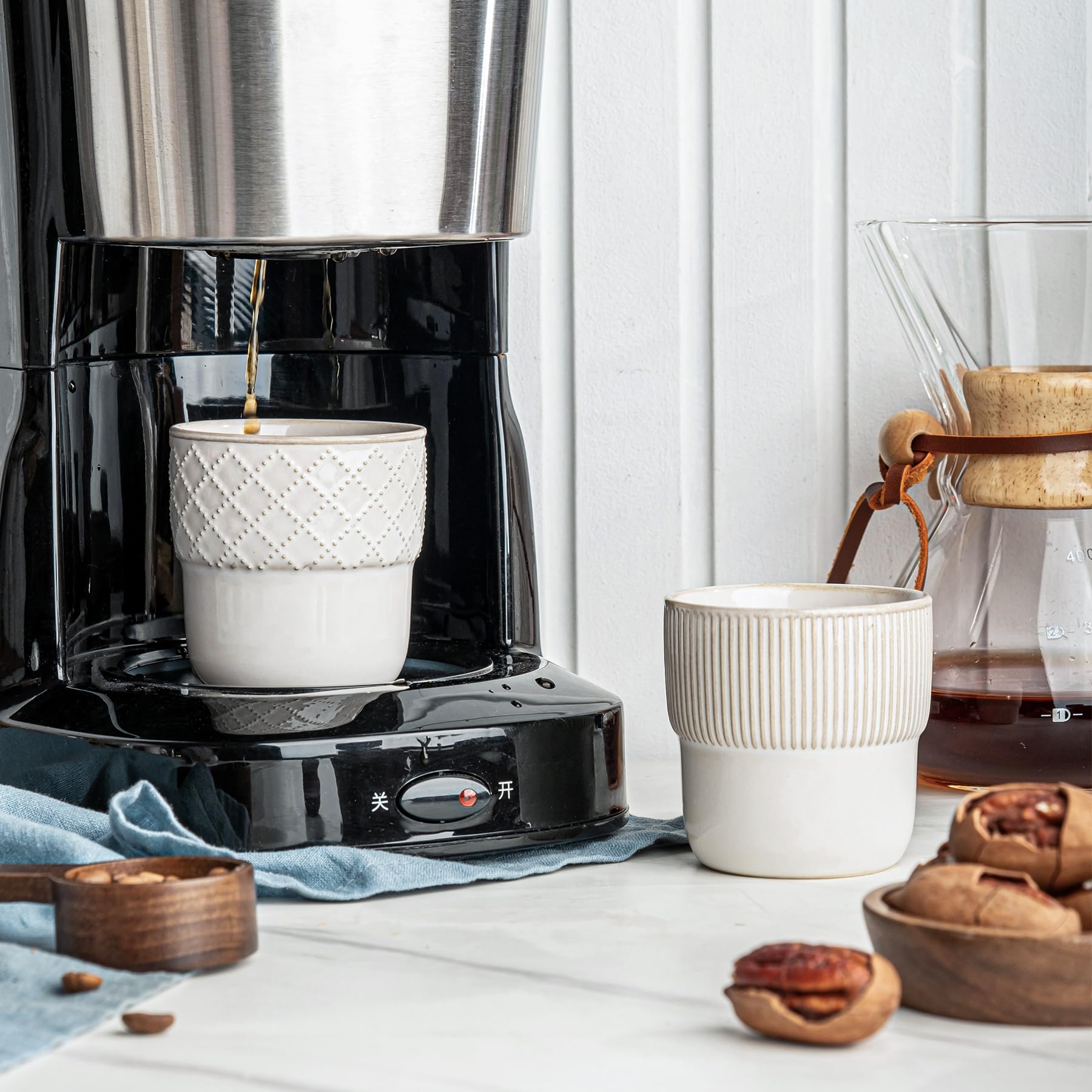 MIKIGEY espresso cups with embossed checks for farmhouse charm