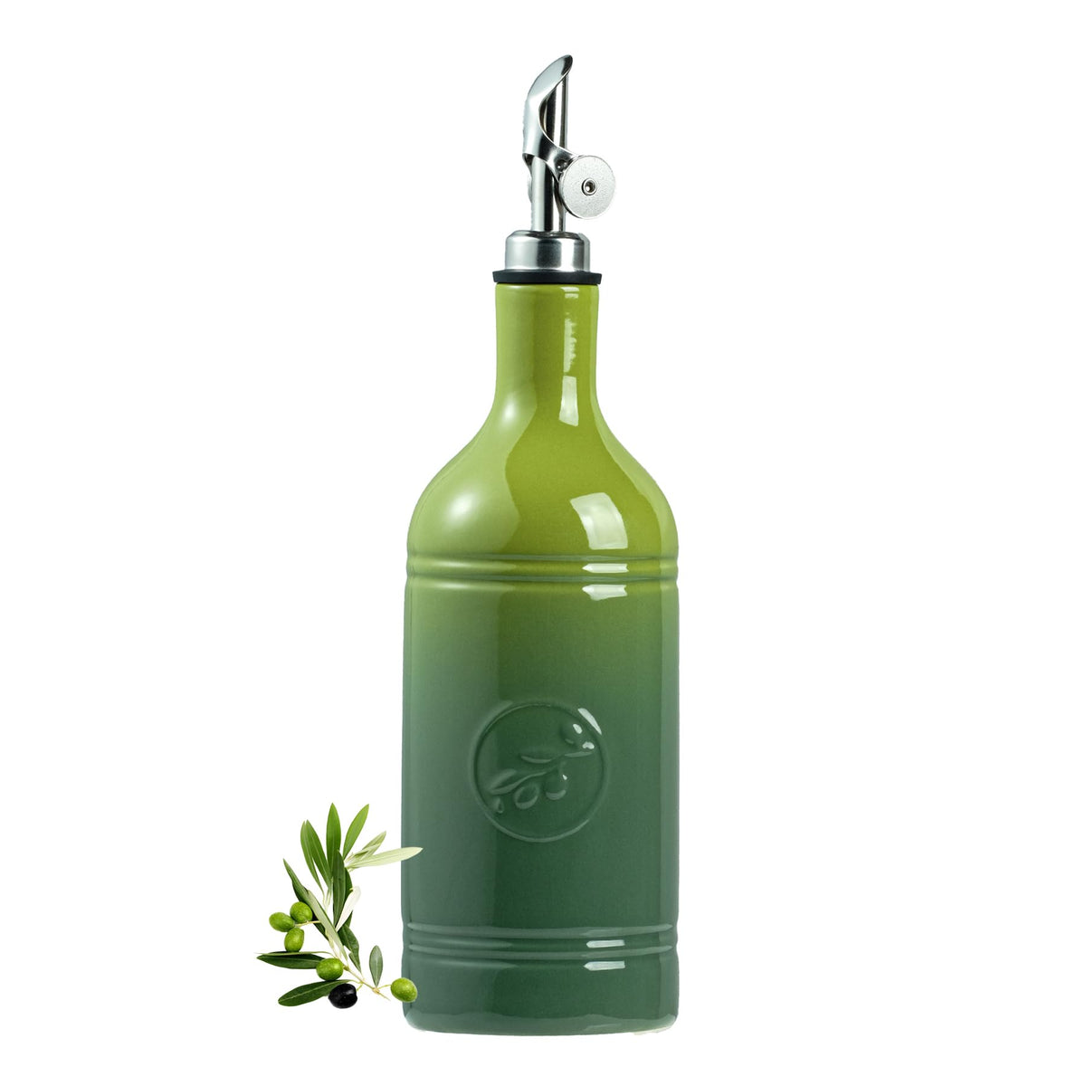 MIKIGEY olive leaf design ceramic oil dispenser for stylish kitchen storage and drip-free pouring