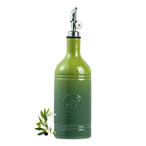 MIKIGEY olive leaf design ceramic oil dispenser for stylish kitchen storage and drip-free pouring