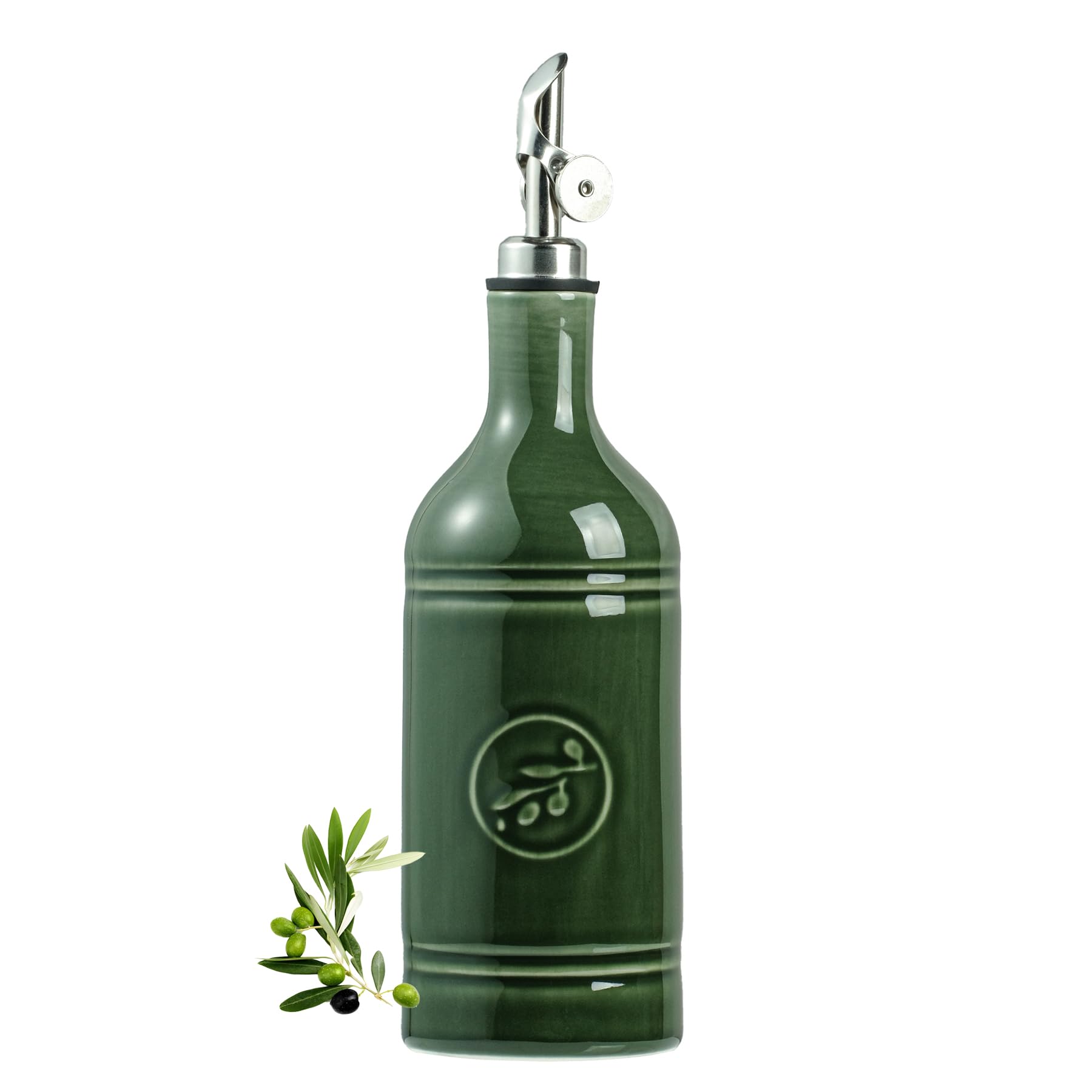 MIKIGEY olive oil dispenser ceramic bottle with olive leaf design for gourmet cooking