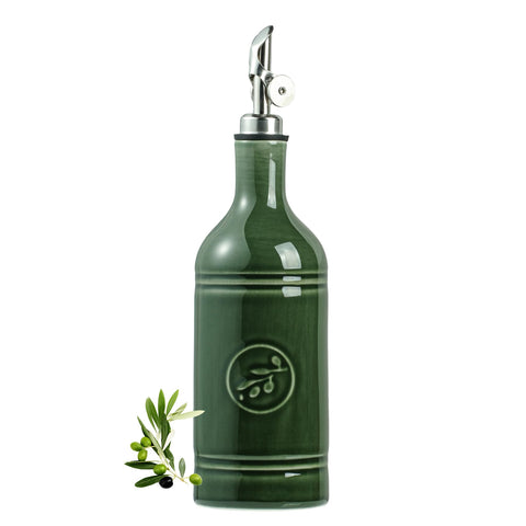 MIKIGEY olive oil dispenser ceramic bottle with olive leaf design for gourmet cooking