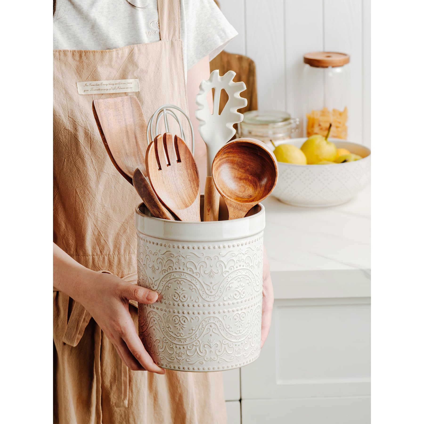 MIKIGEY organized countertop solution keeps spoons and spatulas neatly arranged.