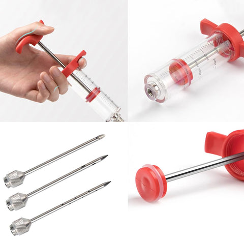 Mikim cleaning brush for syringe enables quick cleanup after grilling