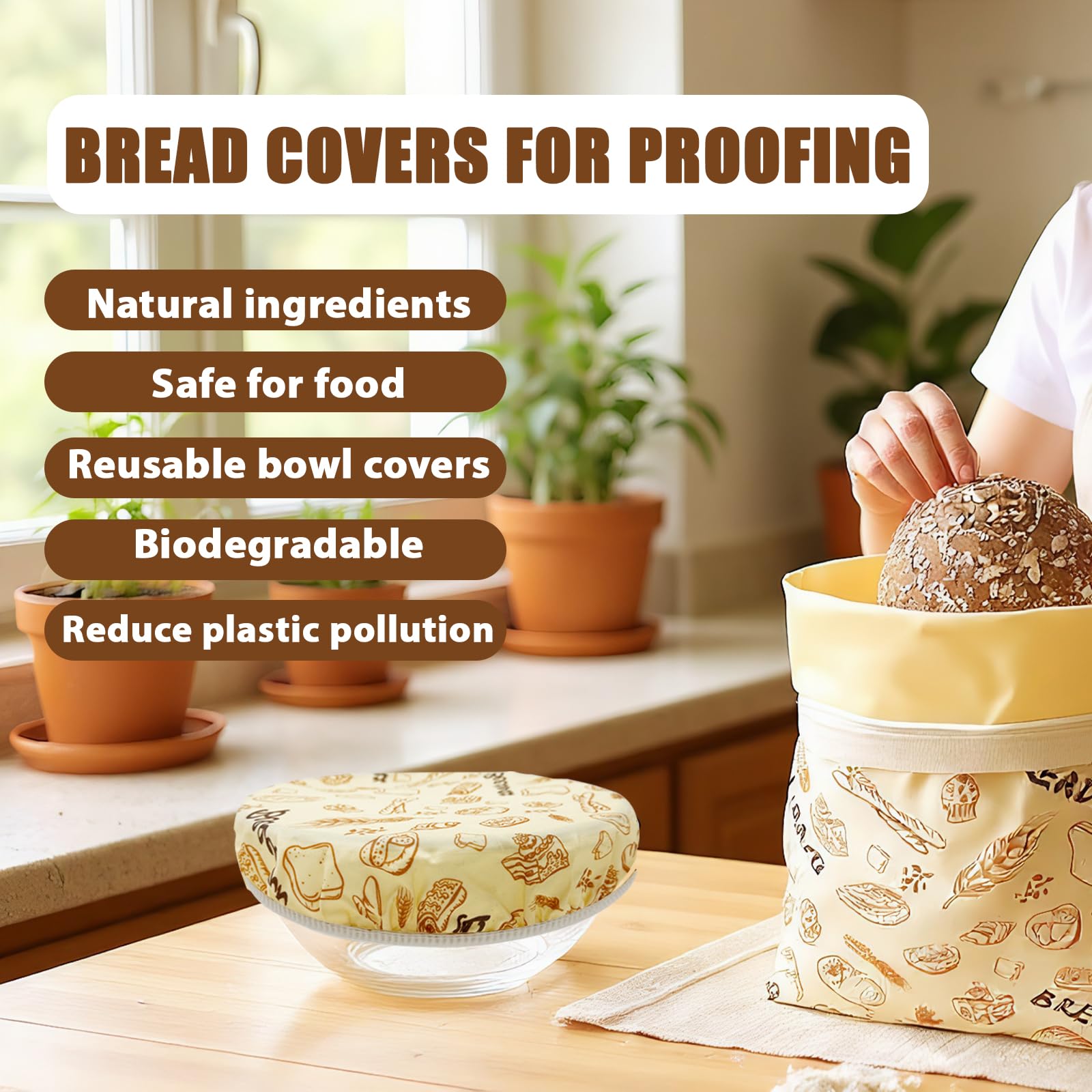 MIKIPLUM elastic bread-proofing bowl cover fits 10-inch bowls, shields dough from drying.