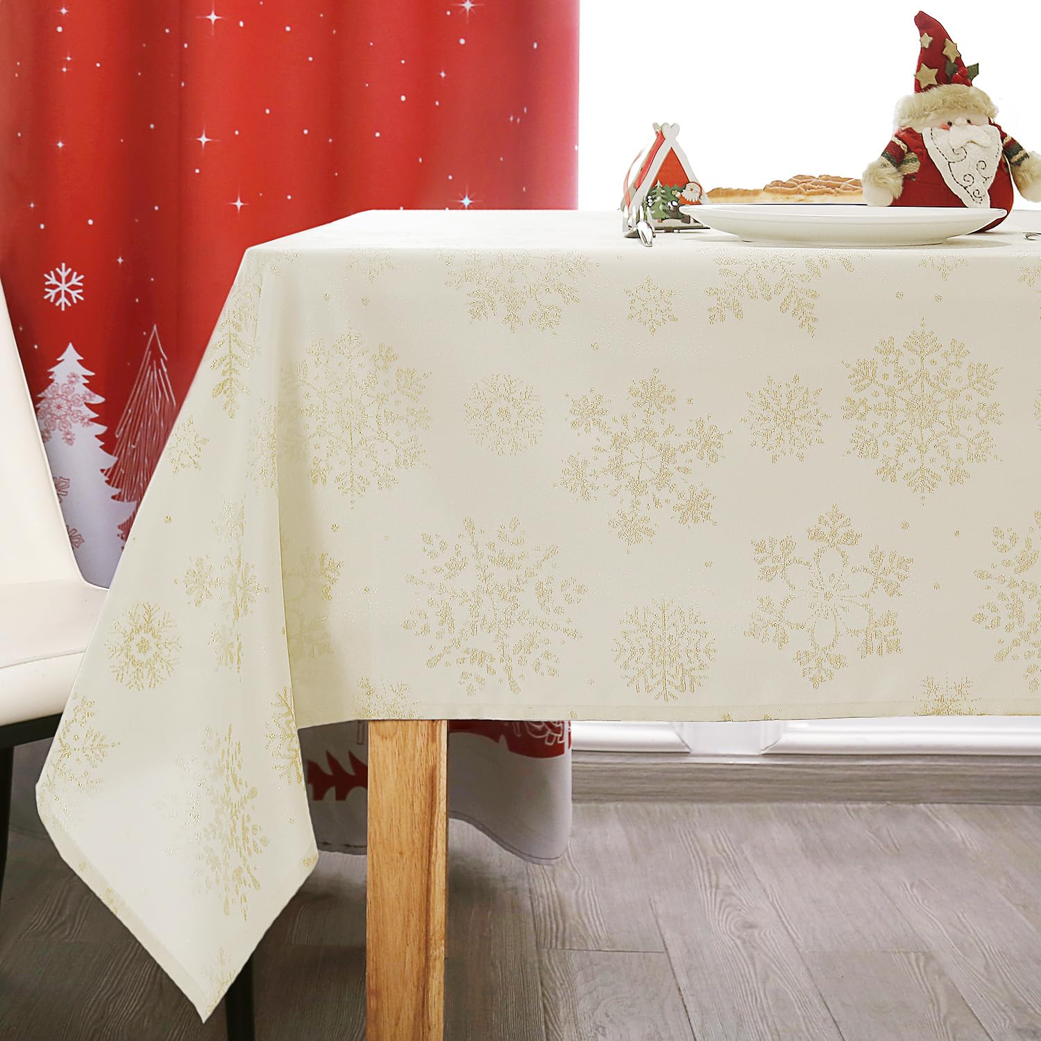 MikiUp Jacquard Christmas tablecloth with gold snowflakes for festive tables