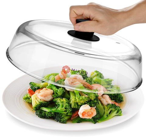 Mikro Innovations glass microwave splatter cover provides a clear view while protecting surfaces from splatters.