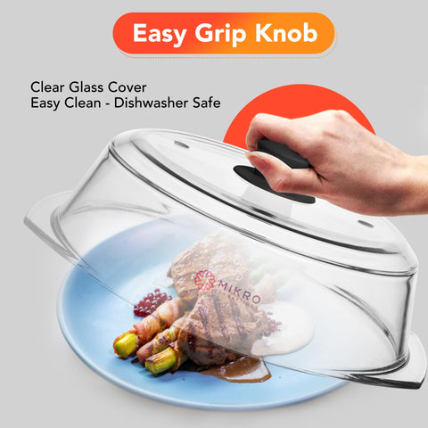 Mikro Innovations tall glass cover ideal for reheating leftovers without splatter.