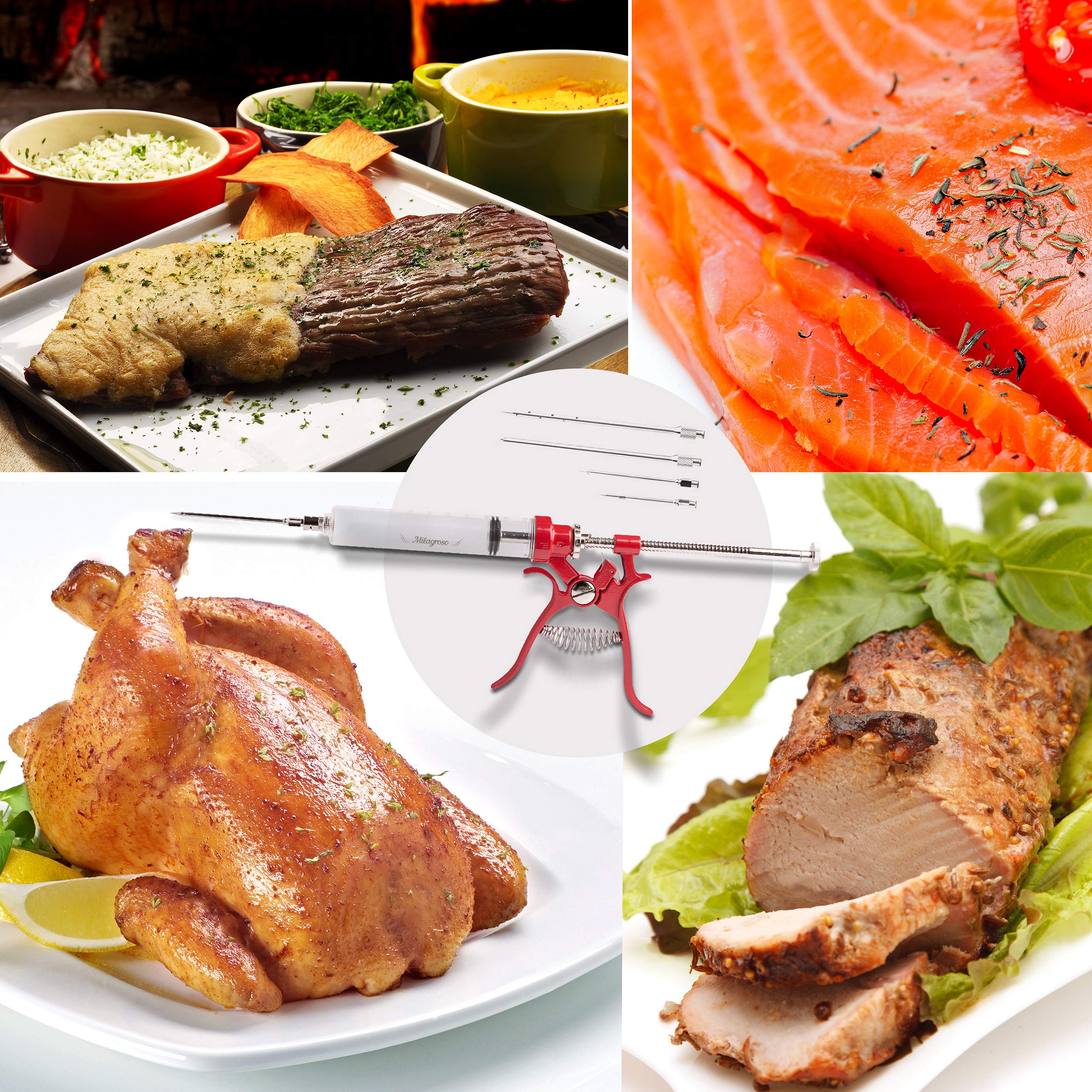 Milagroso chicken injector needles for small pieces, perfect with herbs and garlic.