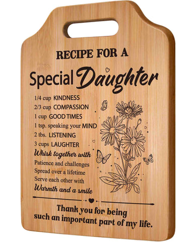 Milcier daughter cutting board made of natural bamboo, a thoughtful keepsake gift.