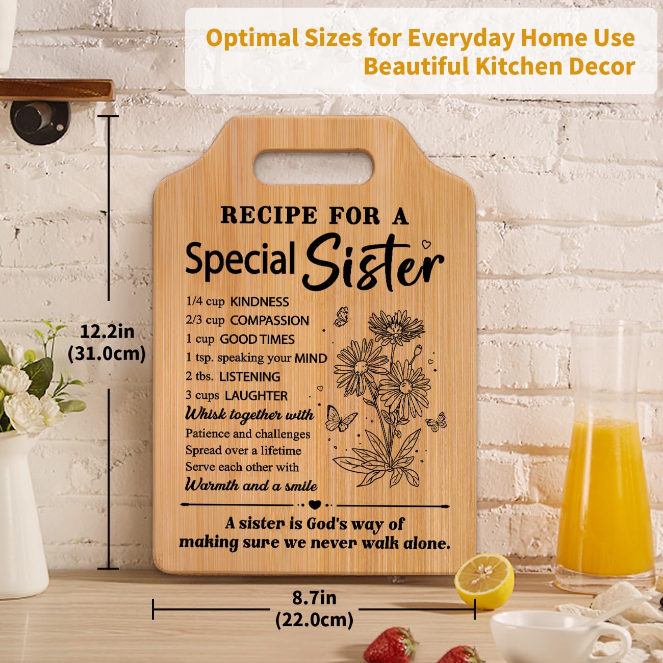 Milcier cutting board with quotes and flowers, a unique keepsake