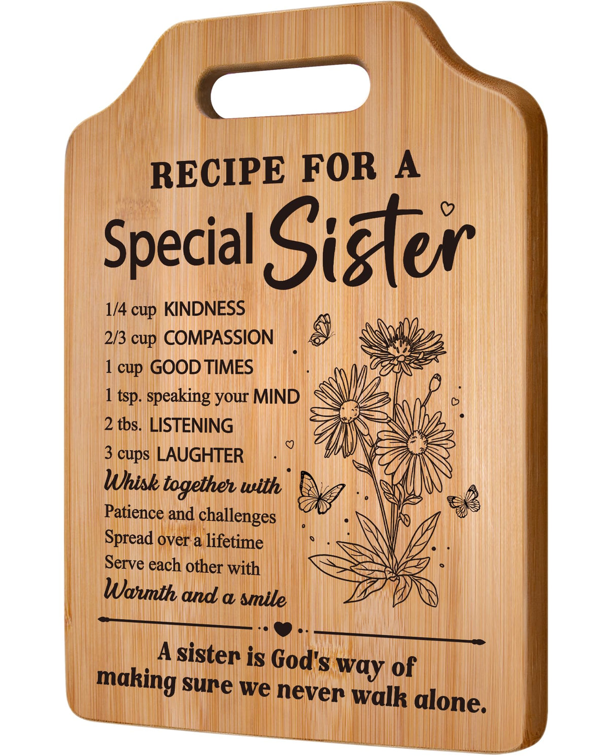 Milcier sister cutting board with poem design for a heartfelt birthday gift