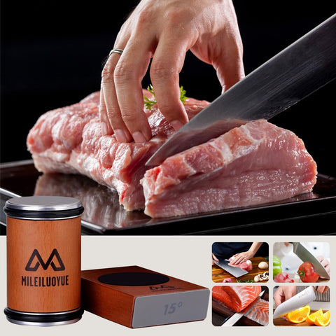 MILEILUOYUE magnetic knife fixation keeps blades aligned during sharpening.