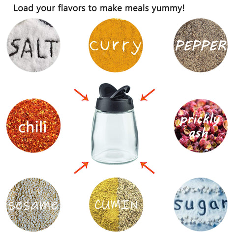 MILEKE salt-pepper shaker shows contents at a glance thanks to the clear glass body.