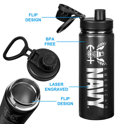 Military Gift Shop Navy water bottle double-wall insulation prevents condensation on surfaces