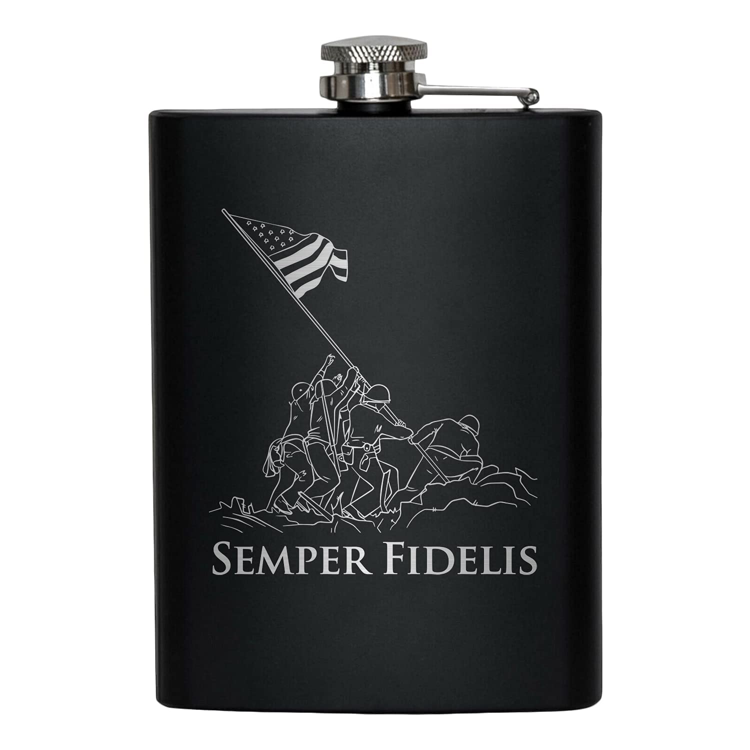 Military Gift Shop USMC flask packaging highlights quality and care.