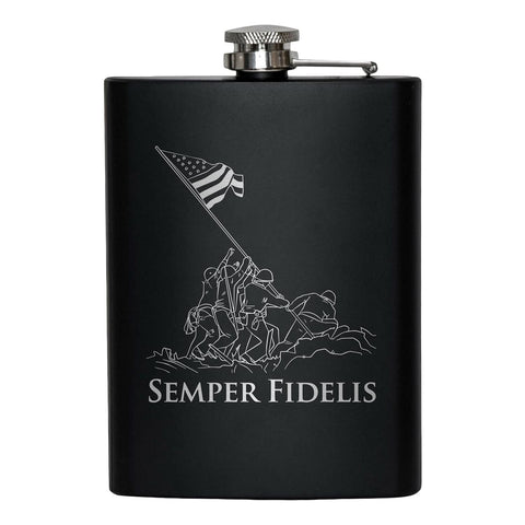 Military Gift Shop USMC flask packaging highlights quality and care.
