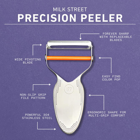 Milk Street Precision Peeler dishwasher-safe for easy cleanup after meals.