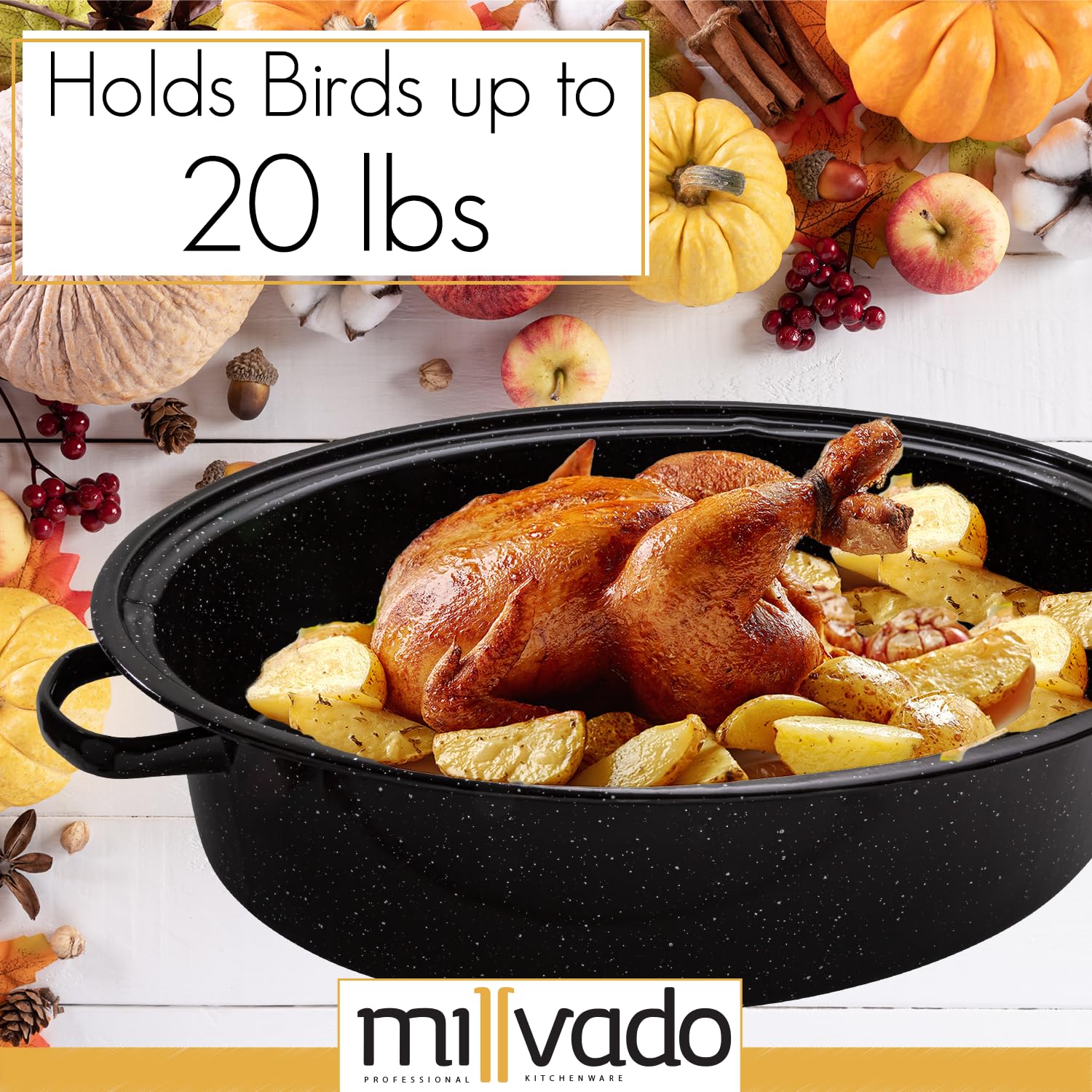 Millvado granite enamel pan heats evenly for even browning.