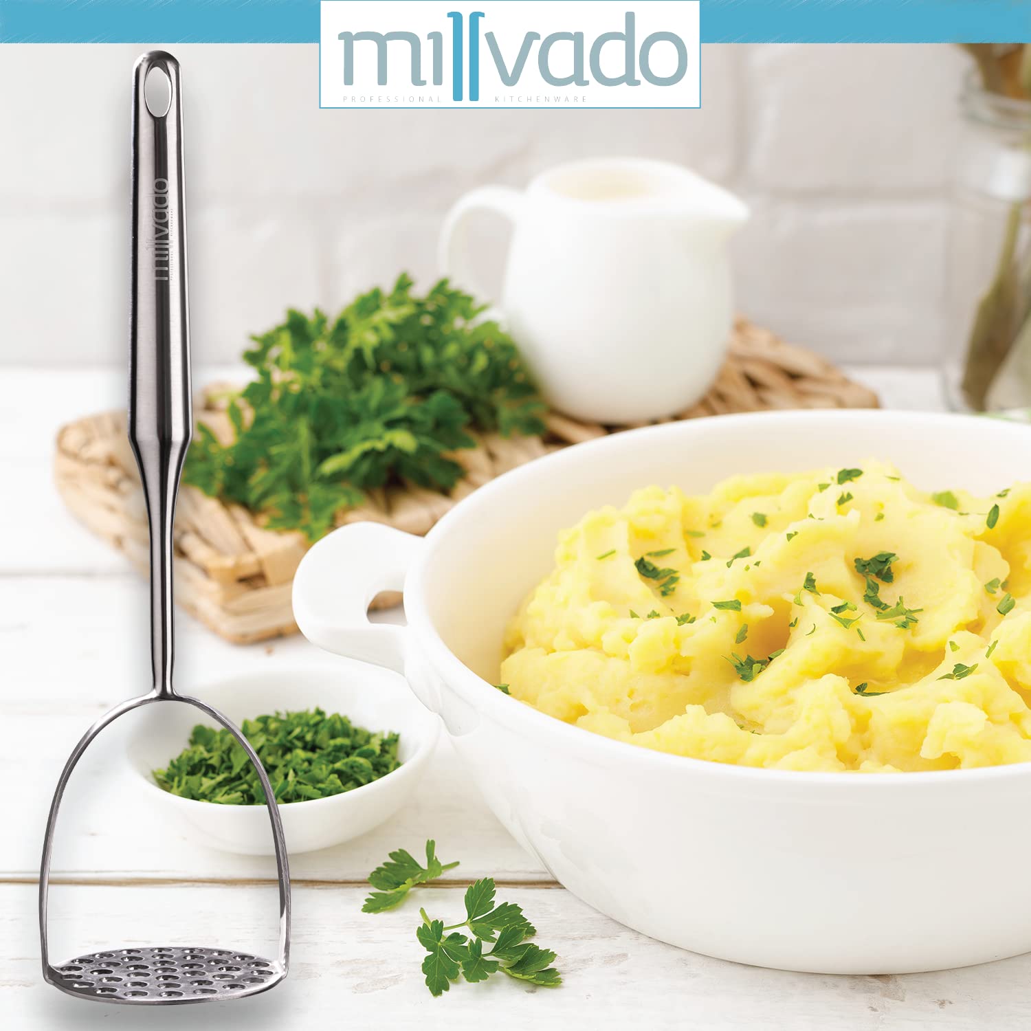 Millvado masher complements any kitchen with a durable look.