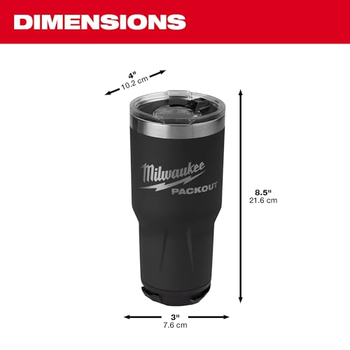 Milwaukee Packout insulated tumbler 890ml black dishwasher-safe for easy cleaning.
