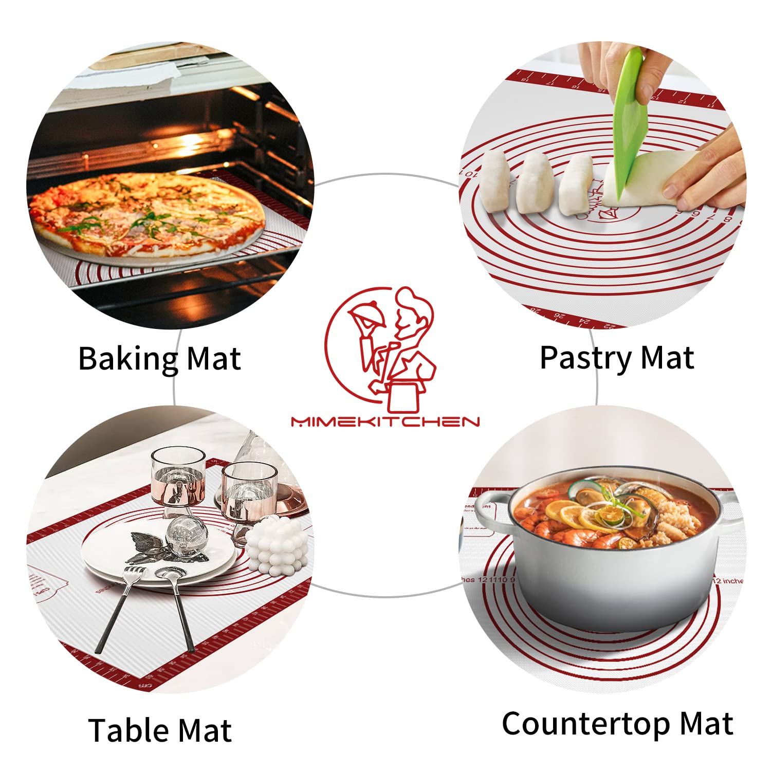 Mimekitchen fiberglass-reinforced-mat stays flat during rolling for precise dough.