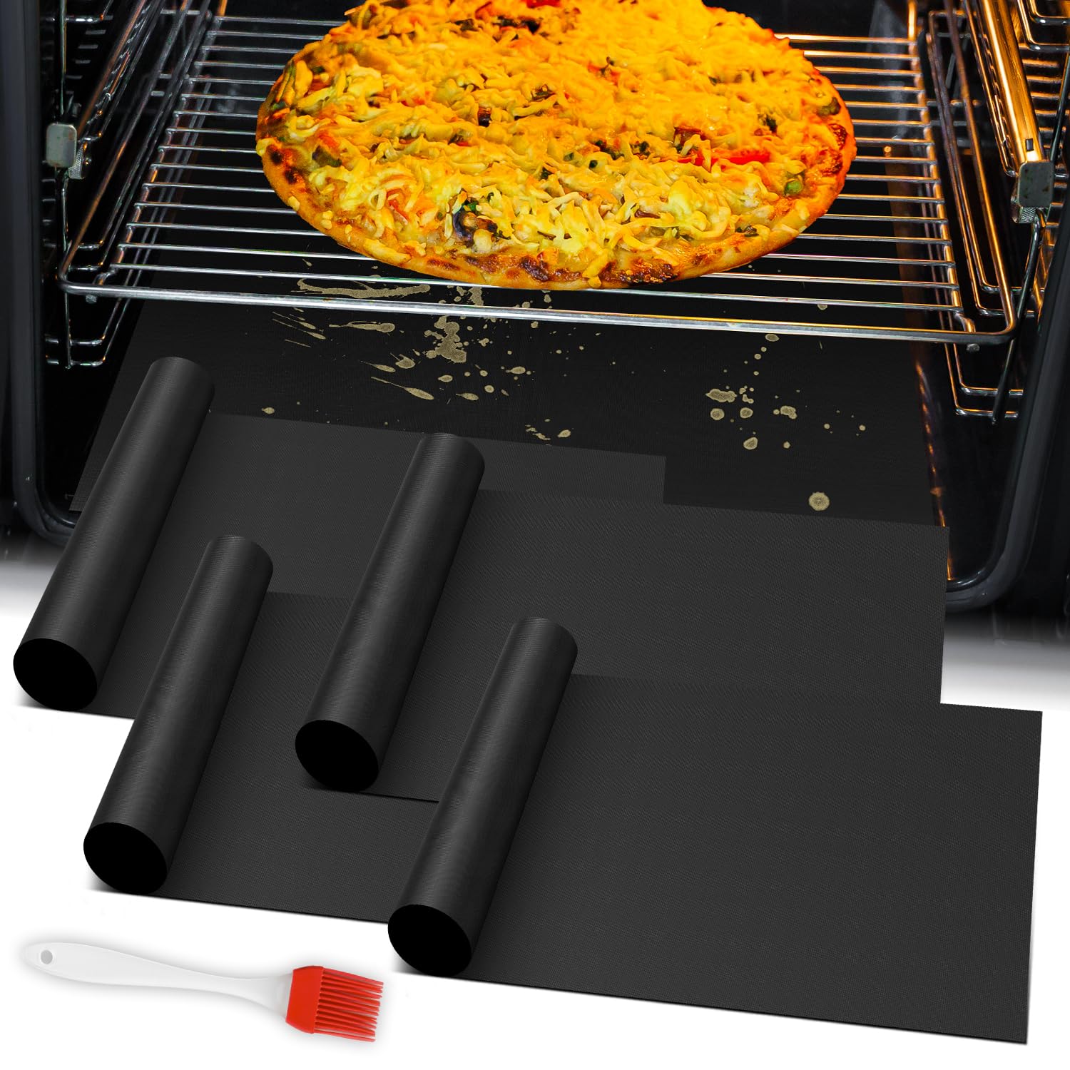Mimekitchen oven liner bottom captures spills for easy cleanup.