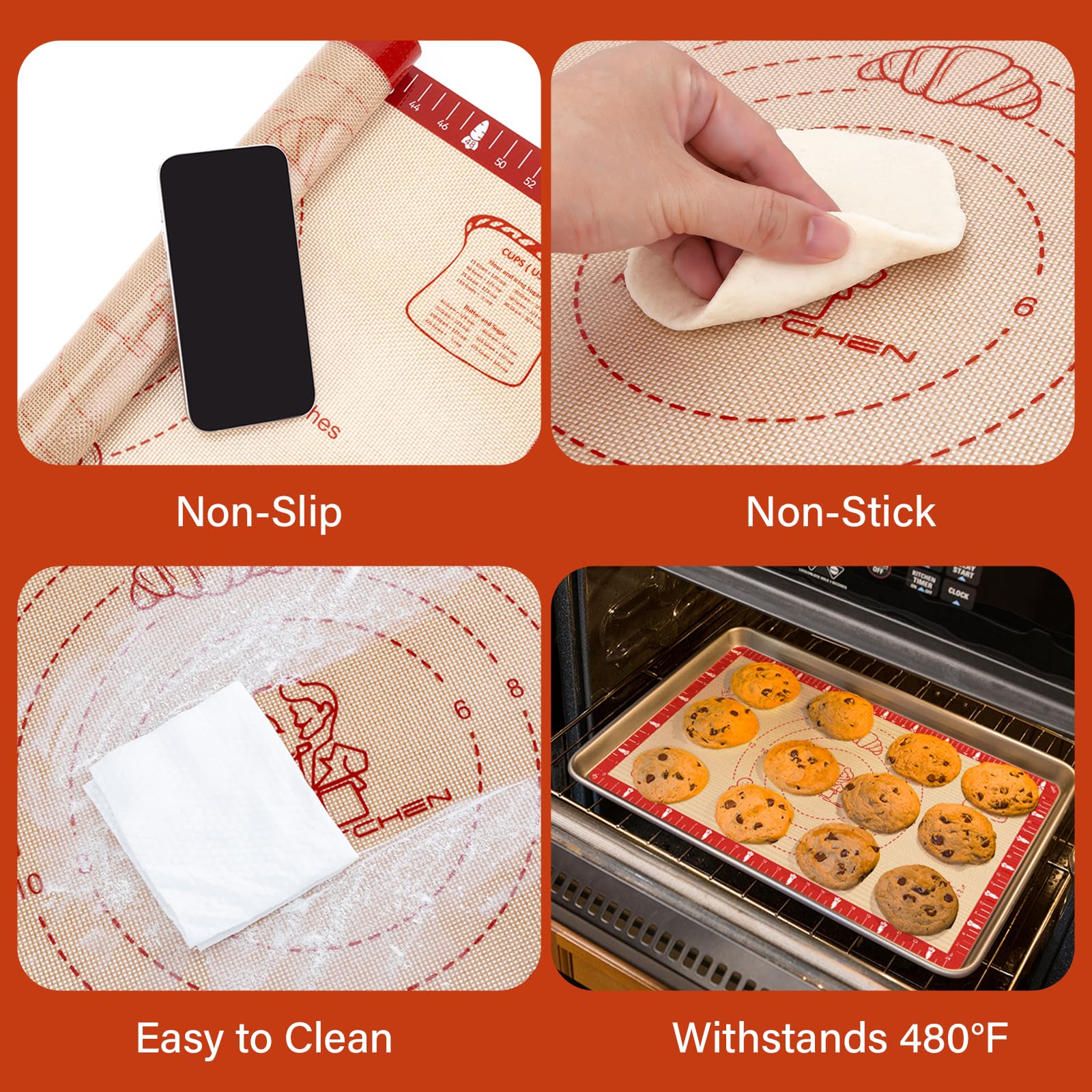 Mimekitchen six-in-one mat supports rolling, kneading, baking, and serving.
