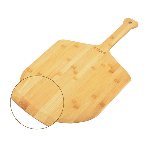 Mimiuo bamboo pizza peel shows natural wood grain for durable baking.