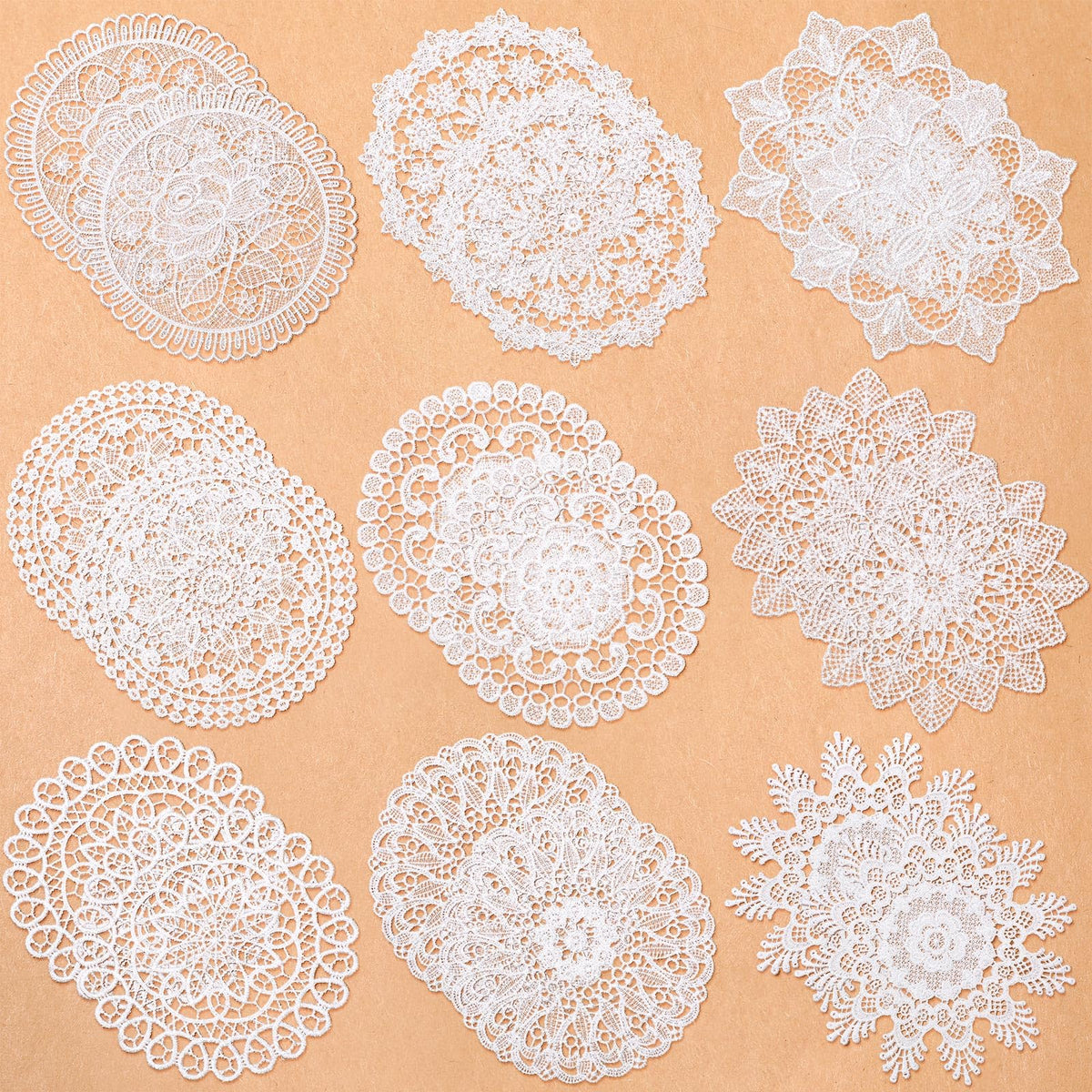 Mimorou 18-piece lace doilies set with vintage patterns for elegant table styling.