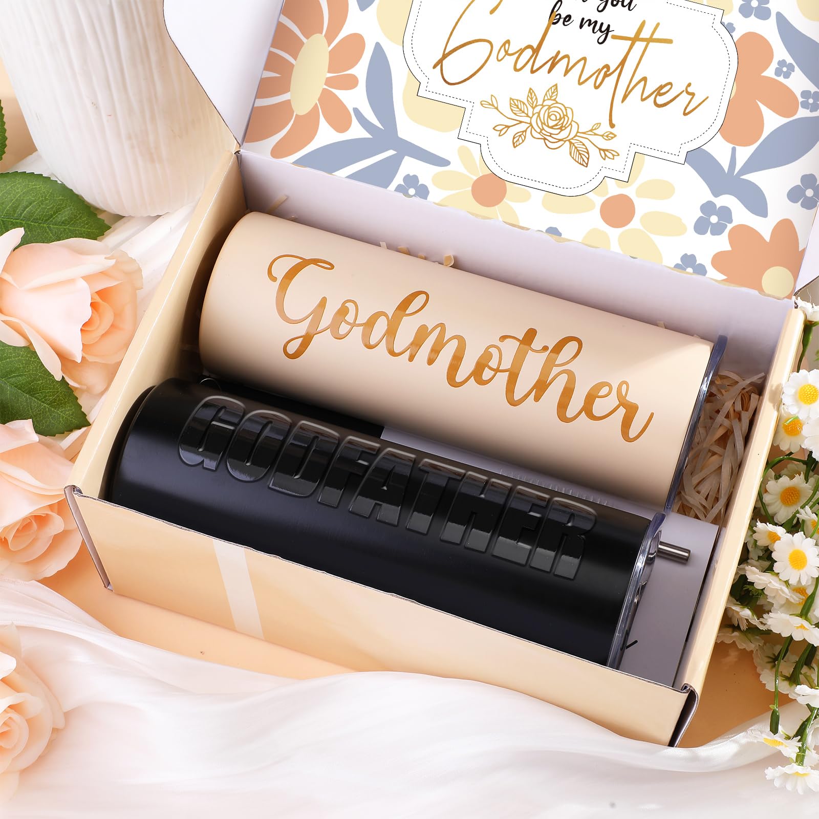 Mimorou glass cups with bold godmother godfather lettering for everyday sipping