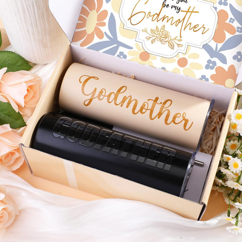 Mimorou glass cups with bold godmother godfather lettering for everyday sipping