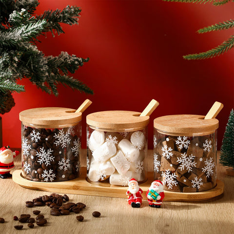 Mimorou winter snowflake jar with lid and spoon for organized pantry portions.