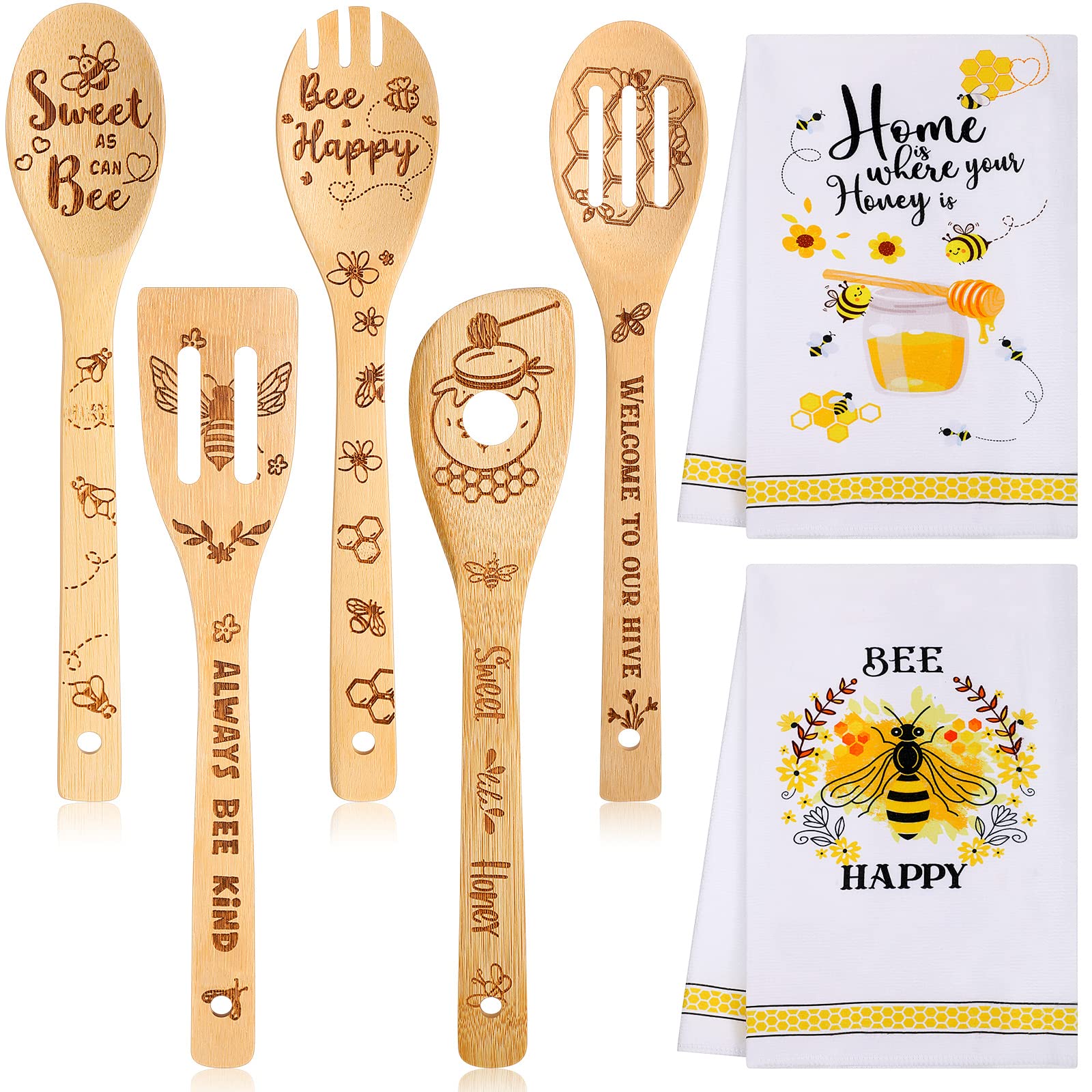 Minatee bee-pattern spoons for durable, stylish kitchen prep.