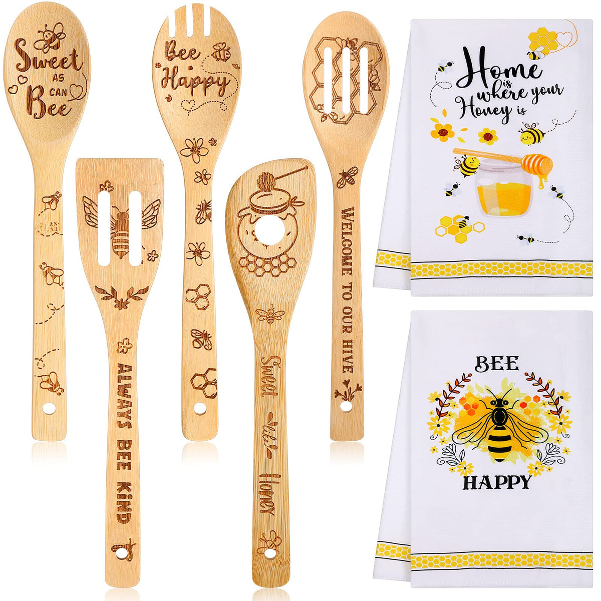 Minatee bee-pattern spoons for durable, stylish kitchen prep.