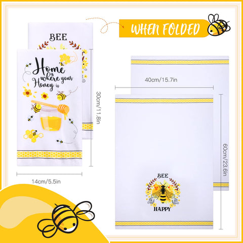 Minatee bee-themed kitchen towels provide bright decor and quick-dry microfiber.