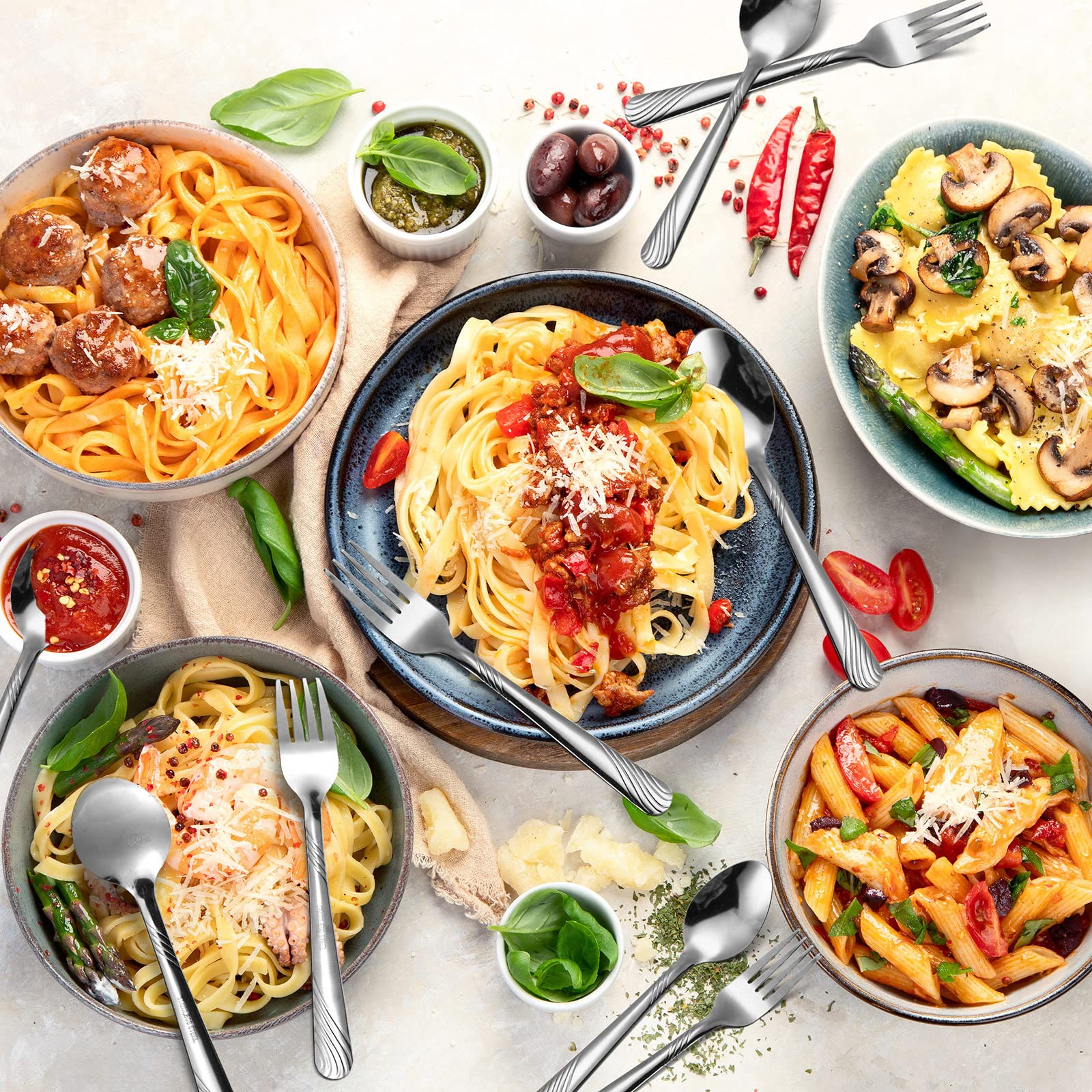 Minatee dishwasher-safe silverware collection simplifies post-meal cleanup.