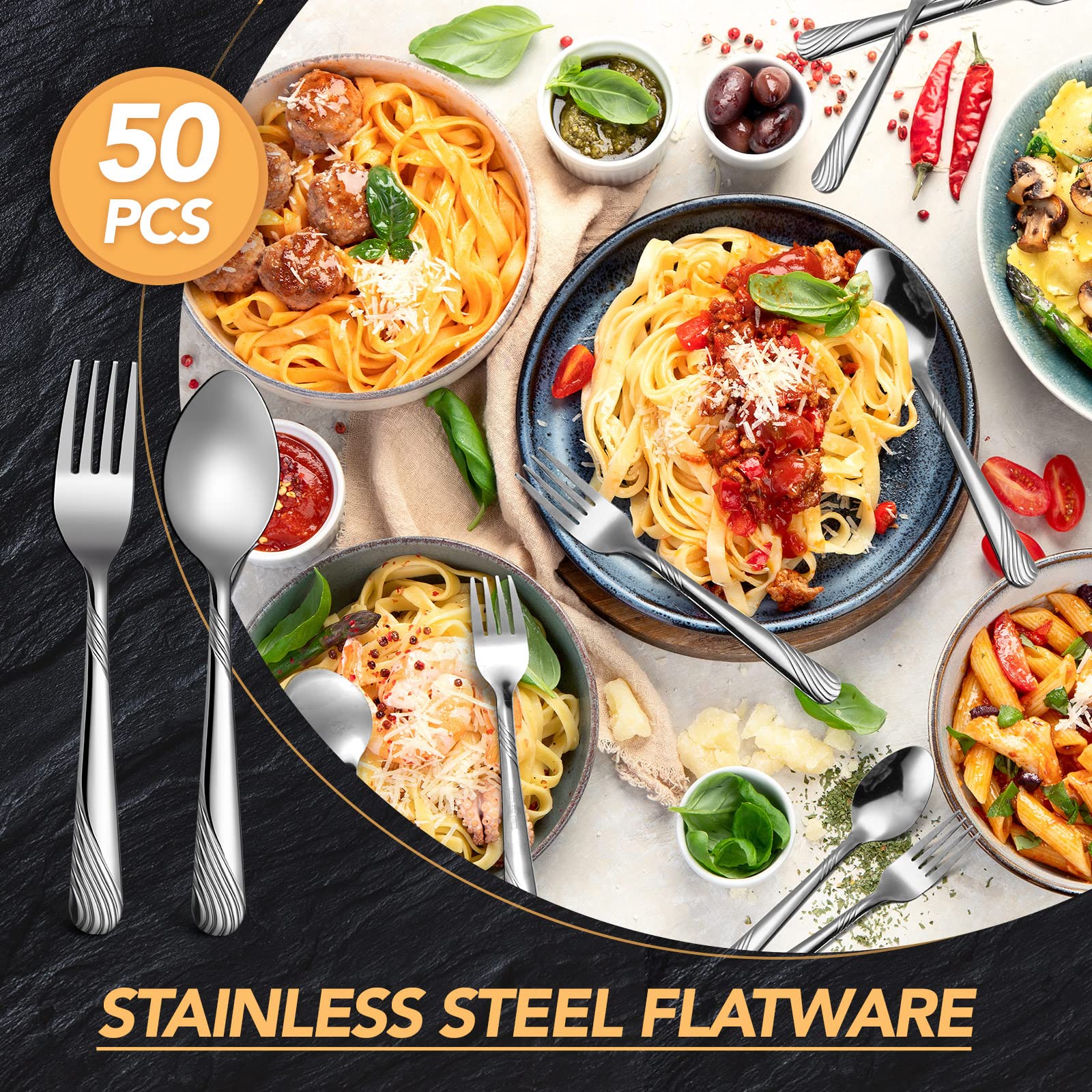 Minatee ergonomic curved spoons and forks ensure comfortable grip.