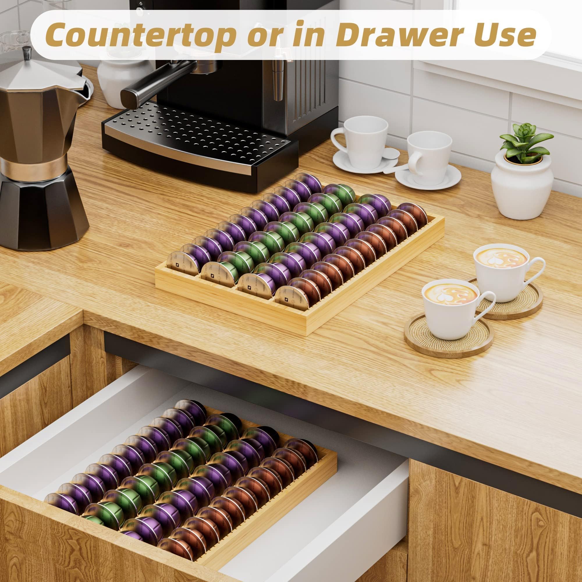 MinBoo bamboo pod drawer with capsules demonstrates practical kitchen organization.