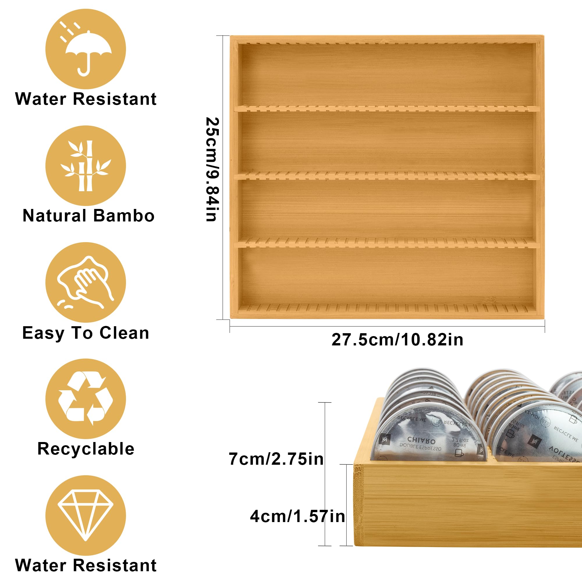 MinBoo bamboo pod drawer inside view demonstrates compact storage and easy rotation