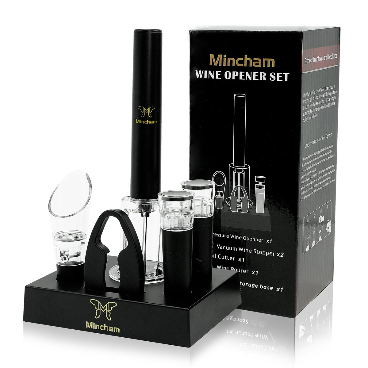Mincham air pressure wine opener demonstrates effortless cork removal