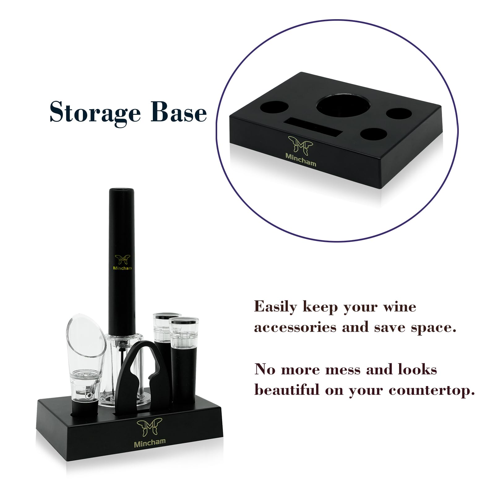 Mincham storage base keeps the set organized on the counter