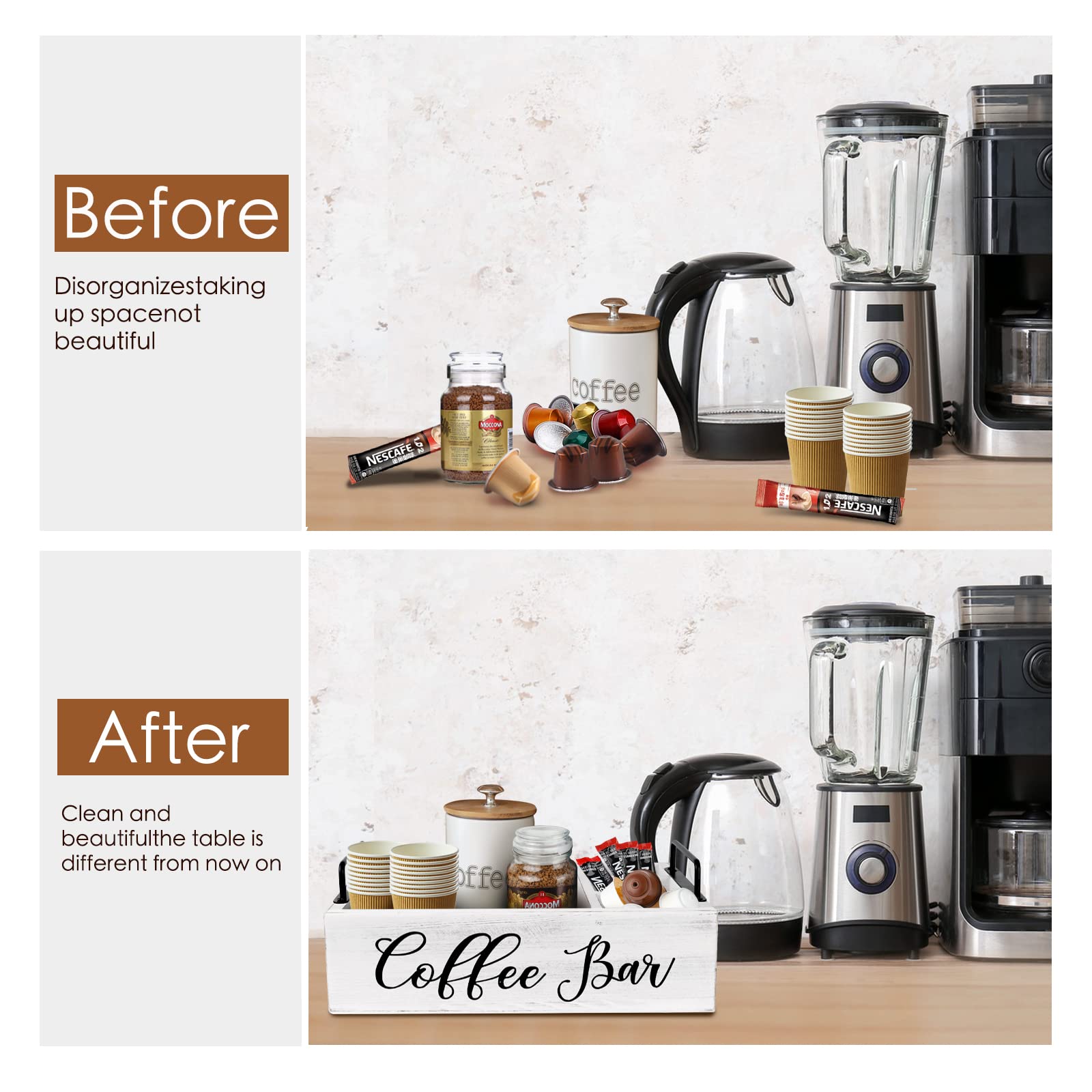 MINCORD countertop coffee organizer in white fitting kitchen or office spaces