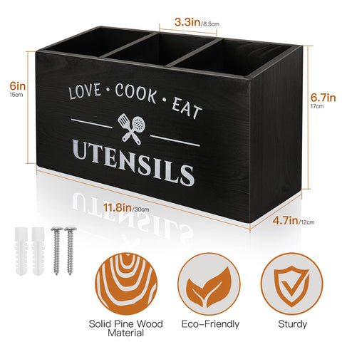 MINCORD farmhouse wood utensil caddy adds rustic charm while storing spatulas and forks