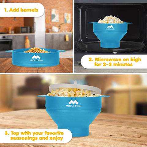 Mindful Design BPA-free silicone popcorn bowl for toxin-free delicious popcorn.