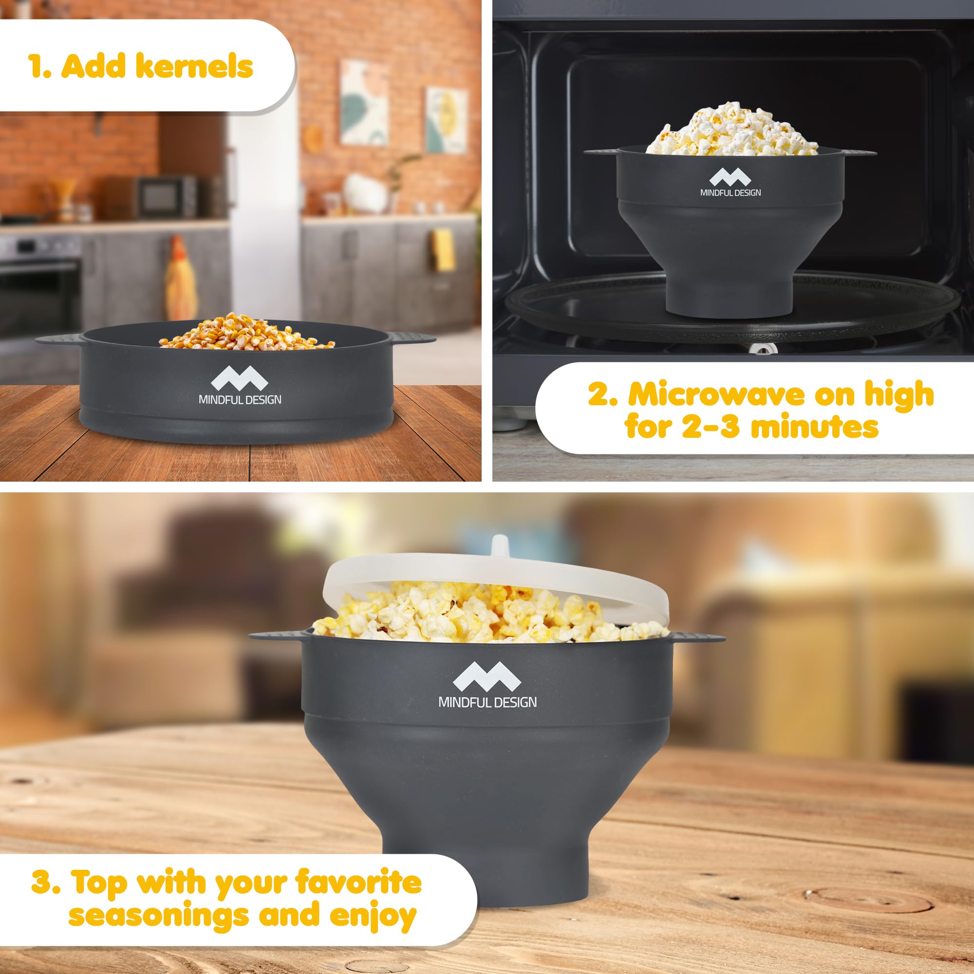 Mindful Design collapsible popcorn popper ideal for small kitchens.
