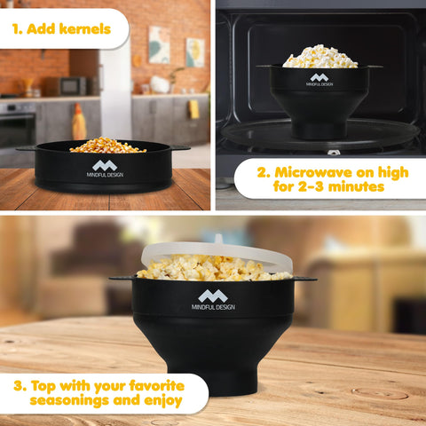 Mindful Design dishwasher-safe popcorn bowl simplifies cleanup after use.